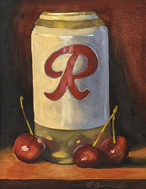 Rainier & Cherries, 8x6" oil on panel, 2021