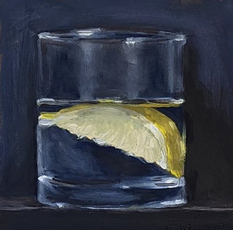 Lemon Water on Blue, 6x6" oil on panel